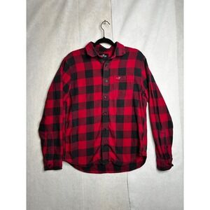 Hollister Mens L Red Black Buffalo Plaid Flannel Button Down Shirt lumberjack